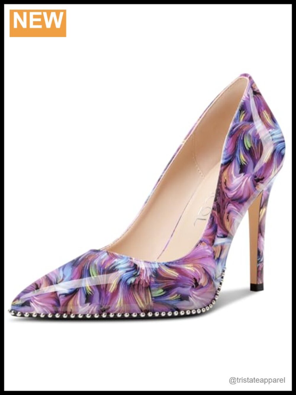 Womens Stiletto High Heel Pumps Pointed Toe Slip-On Beaded Party Dress Patent